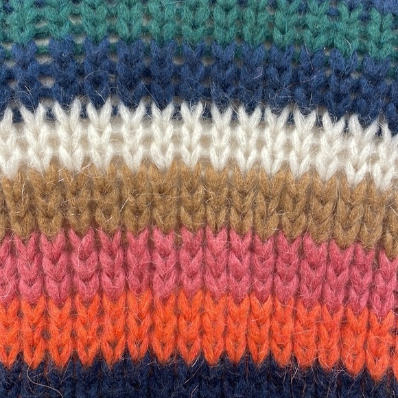 Zara Striped Slouchy Chunky Knit Balloon Sleeve Crop Sweater Retro Boho Small - Picture 11 of 12